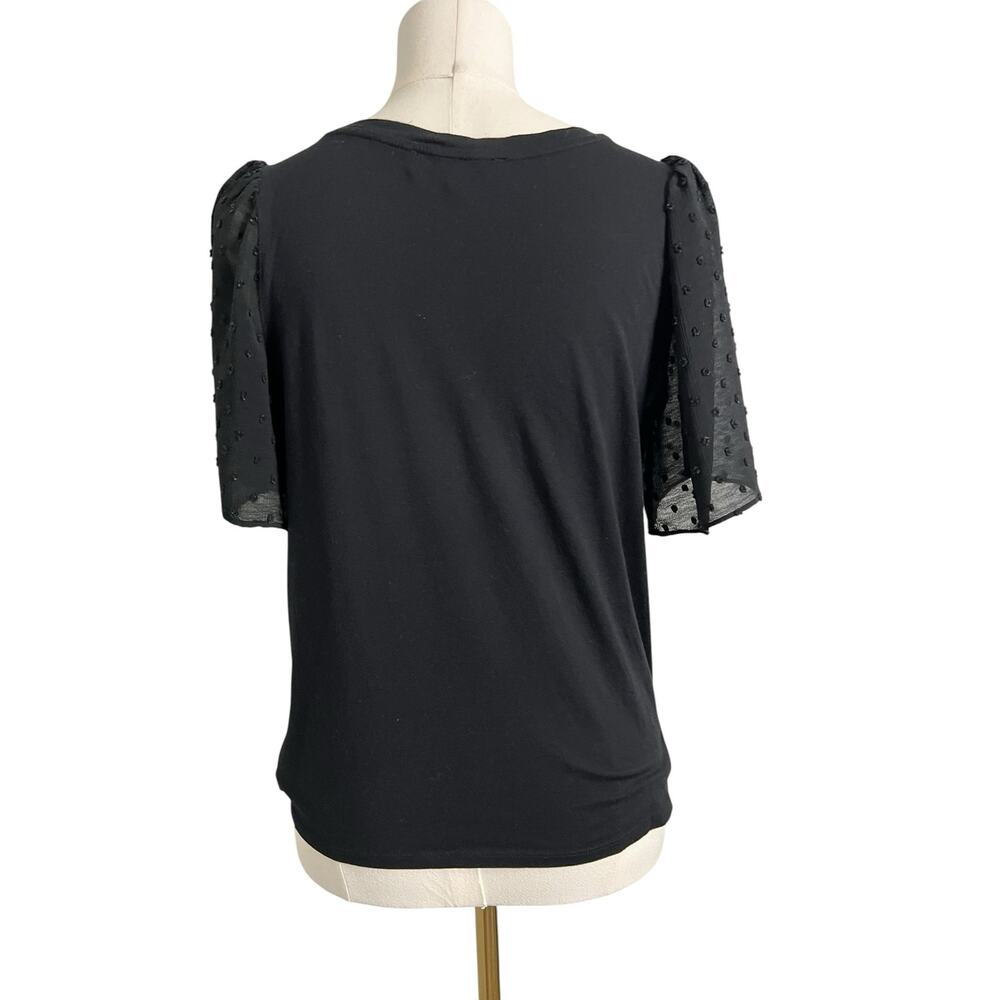 LOFT Black Swiss Dot Sheer Sleeve Knit Top Blouse Women's Size S - Picture 3 of 5